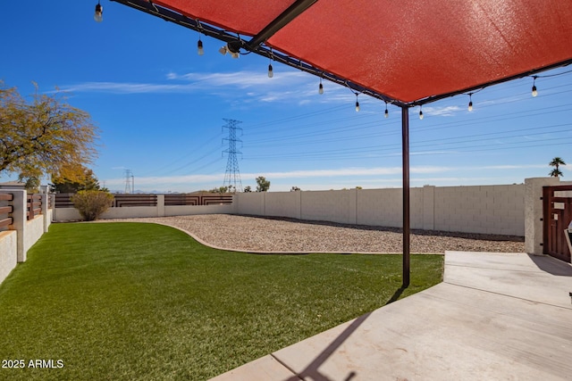 view of yard featuring a fenced backyard and a patio