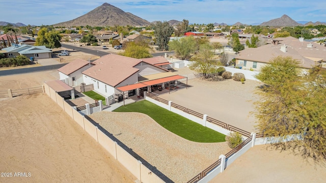 aerial view with a mountain view and a residential view