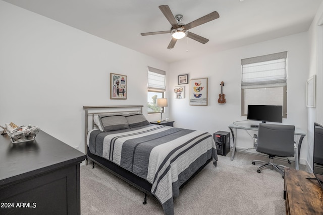 bedroom featuring carpet and ceiling fan