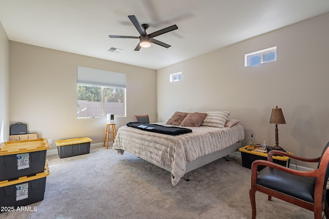 bedroom featuring ceiling fan and carpet flooring