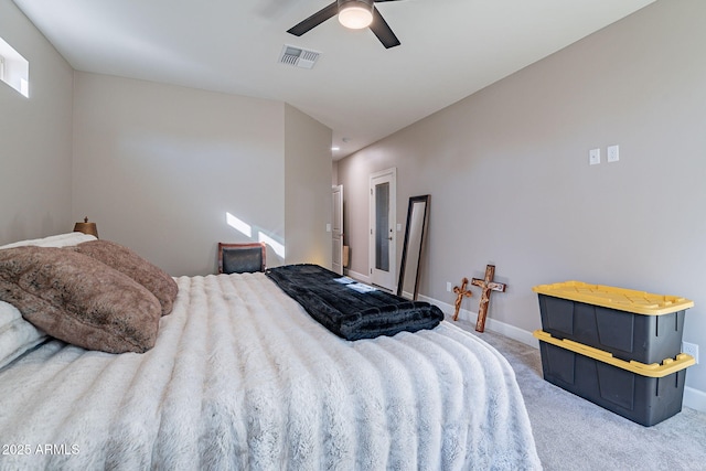 bedroom featuring ceiling fan and carpet flooring