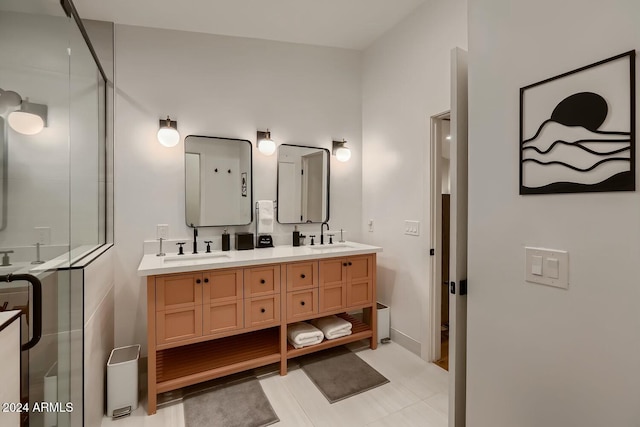 bathroom with vanity and walk in shower