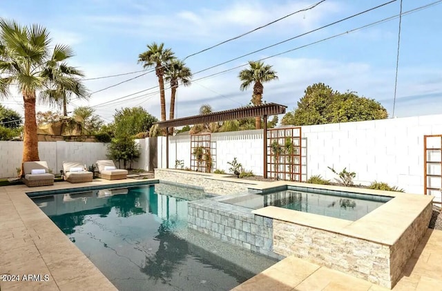 view of swimming pool featuring an in ground hot tub