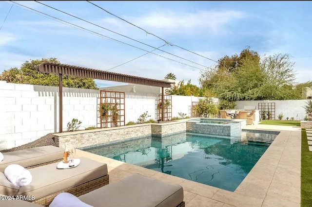 view of swimming pool featuring an in ground hot tub