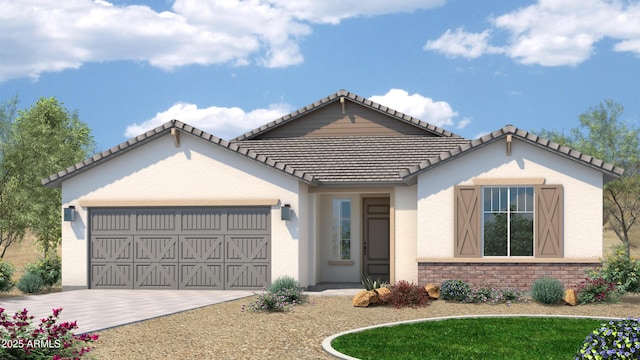 1172 E Ridgerock St, Casa Grande, AZ 85122 - view of front of property with concrete driveway, a garage, stucco siding, and a tile roof