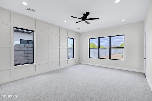 26619 S 169th Pl, Queen Creek, AZ 85142 - carpeted empty room featuring recessed lighting, a decorative wall, ceiling fan, and baseboards