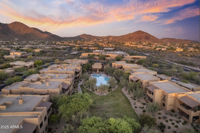 birds eye view of property featuring a residential view and a mountain view