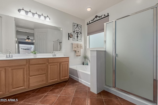 3023 E Silversmith Trl, San Tan Valley, AZ 85143 - full bath featuring tile patterned floors, a bath, a wealth of natural light, and a sink