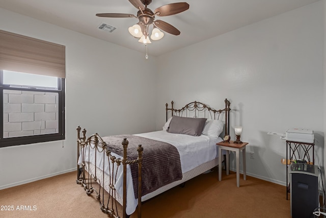 3023 E Silversmith Trl, San Tan Valley, AZ 85143 - bedroom with visible vents, baseboards, ceiling fan, and carpet flooring
