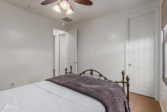 3023 E Silversmith Trl, San Tan Valley, AZ 85143 - bedroom with a ceiling fan, light colored carpet, and visible vents