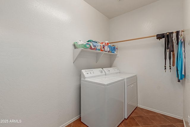 3023 E Silversmith Trl, San Tan Valley, AZ 85143 - washroom with laundry area, dark tile patterned flooring, baseboards, and washer and clothes dryer