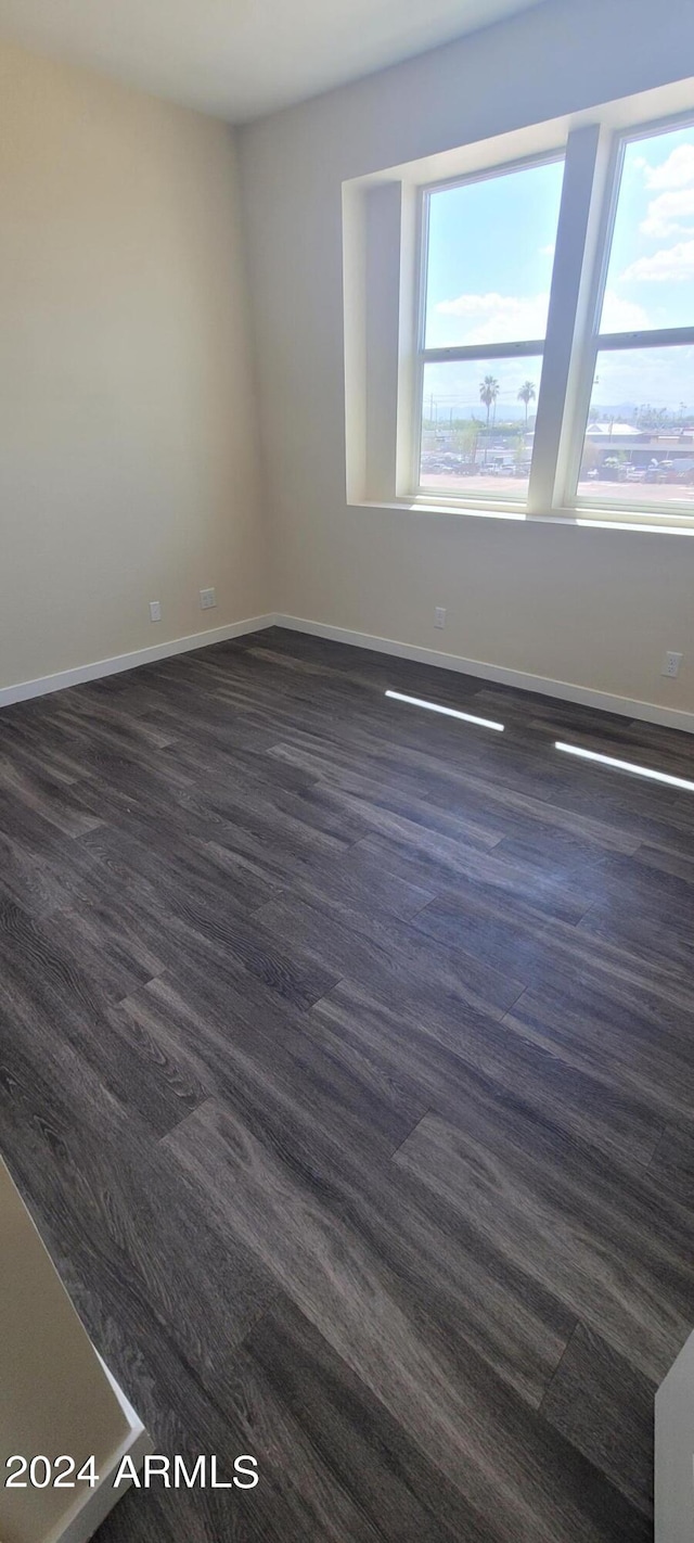 spare room with dark wood-style flooring, a wealth of natural light, and baseboards