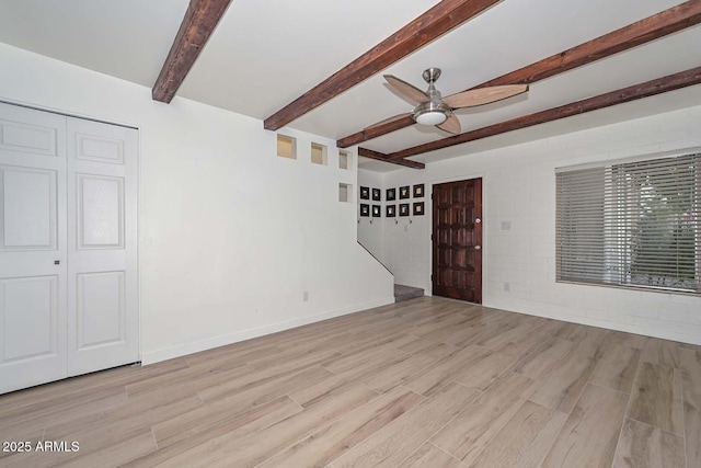 3637 E Monterosa St Unit 8, Phoenix, AZ 85018 - unfurnished living room with ceiling fan, wood finished floors, and beam ceiling