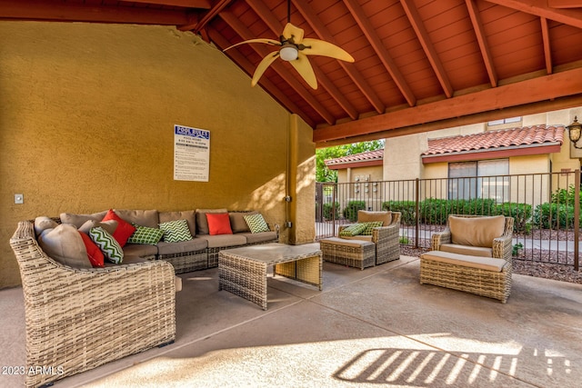 7008 E Gold Dust Ave Unit 236, Scottsdale, AZ 85253 - view of patio / terrace with an outdoor living space and a ceiling fan