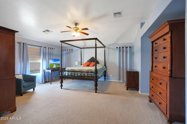 6993 S Sharon Ct, Chandler, AZ 85249 - bedroom featuring light carpet, visible vents, and ceiling fan