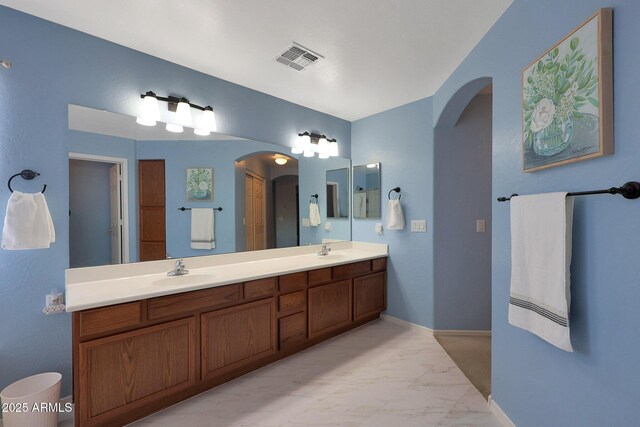 6993 S Sharon Ct, Chandler, AZ 85249 - bathroom with double vanity, marble finish floor, a sink, and visible vents