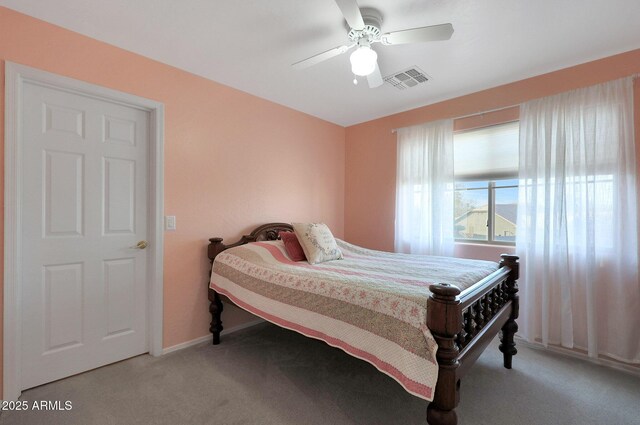 6993 S Sharon Ct, Chandler, AZ 85249 - bedroom with visible vents, baseboards, a ceiling fan, and carpet