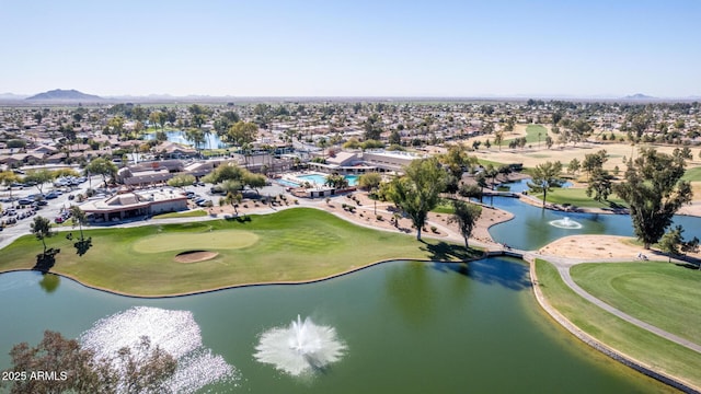 bird's eye view featuring a water and mountain view