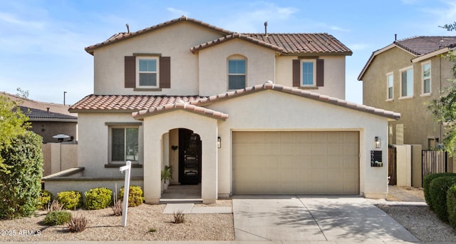 9727 E Torino Ave, Mesa, AZ 85212 - mediterranean / spanish-style house with a tile roof, stucco siding, driveway, and fence