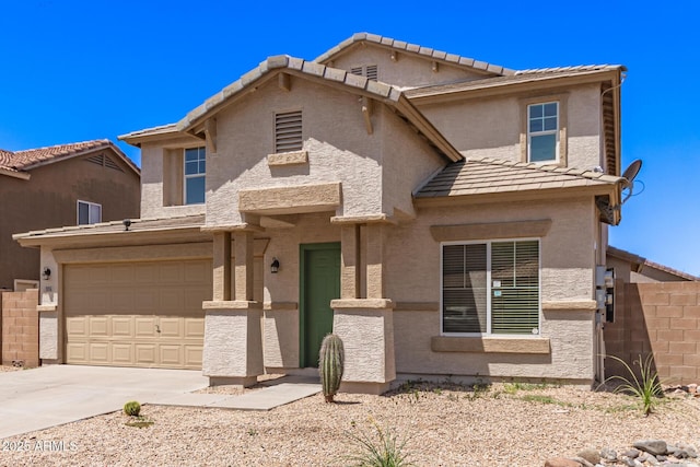 906 S 242nd Dr, Buckeye, AZ 85326 - view of front of home featuring driveway, stucco siding, a garage, and a tiled roof