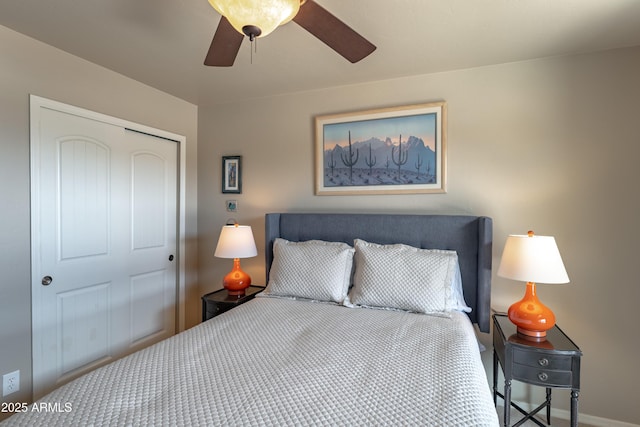 1398 W Sheep Wash Way, Benson, AZ 85602 - bedroom with a closet, ceiling fan, and baseboards