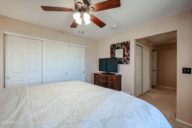 bedroom with ceiling fan and carpet