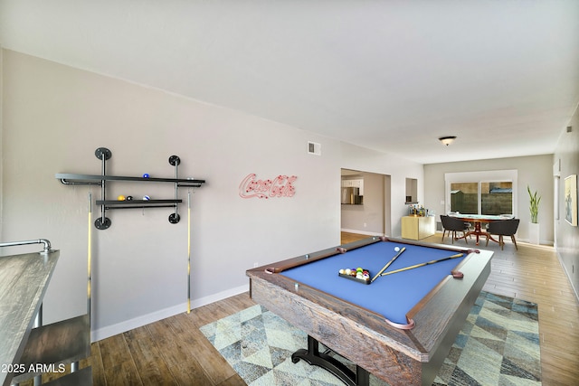 game room with light wood-type flooring and billiards