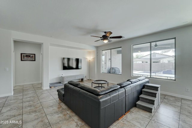 living room with ceiling fan