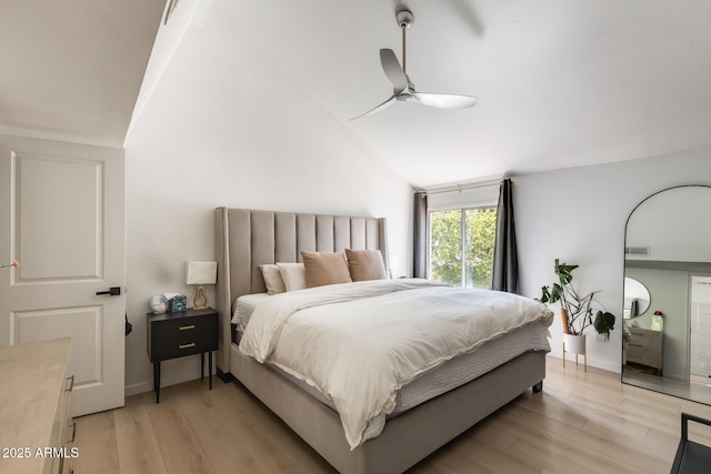 5350 N 3rd Ave, Phoenix, AZ 85013 - bedroom with light wood-style floors, ceiling fan, vaulted ceiling, and visible vents