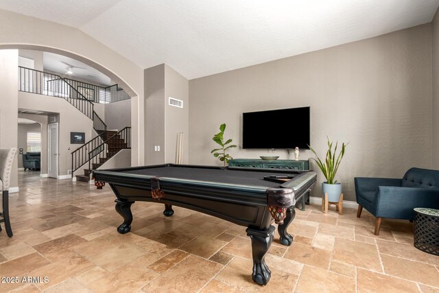 1751 W Mulberry Dr, Chandler, AZ 85286 - playroom featuring stone tile floors, billiards, and arched walkways