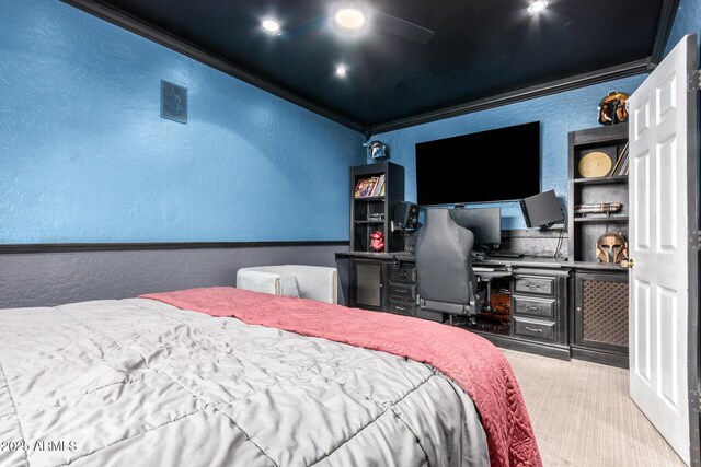 1751 W Mulberry Dr, Chandler, AZ 85286 - bedroom featuring a textured wall, ornamental molding, and a ceiling fan