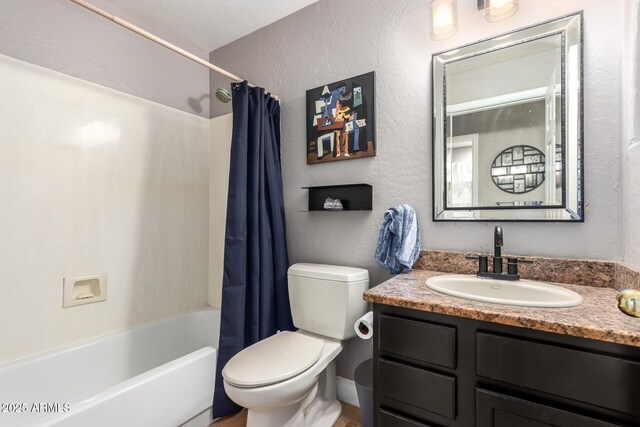 1751 W Mulberry Dr, Chandler, AZ 85286 - bathroom featuring a textured wall, vanity, and shower / bath combo with shower curtain