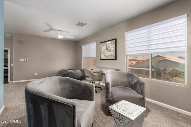 1751 W Mulberry Dr, Chandler, AZ 85286 - carpeted living room featuring baseboards and ceiling fan