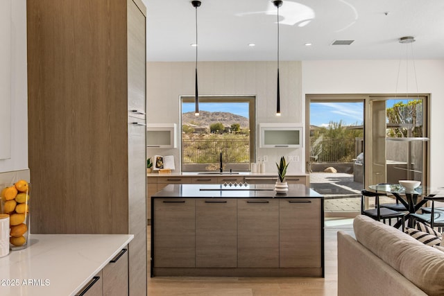 kitchen with plenty of natural light, modern cabinets, visible vents, and a sink