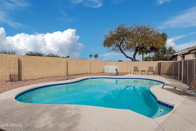 view of swimming pool with a patio area, a fenced backyard, and a fenced in pool