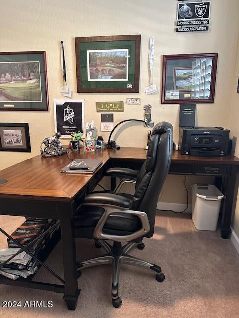 home office with carpet flooring