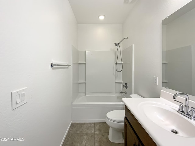 full bathroom with tile patterned floors, vanity, washtub / shower combination, and toilet