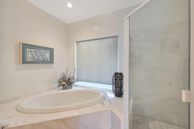 bathroom with independent shower and bath