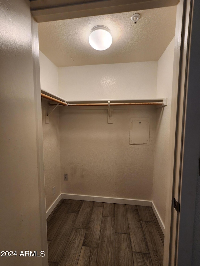 spacious closet with dark wood-type flooring