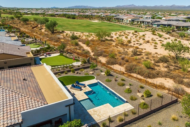 birds eye view of property featuring a residential view and a mountain view