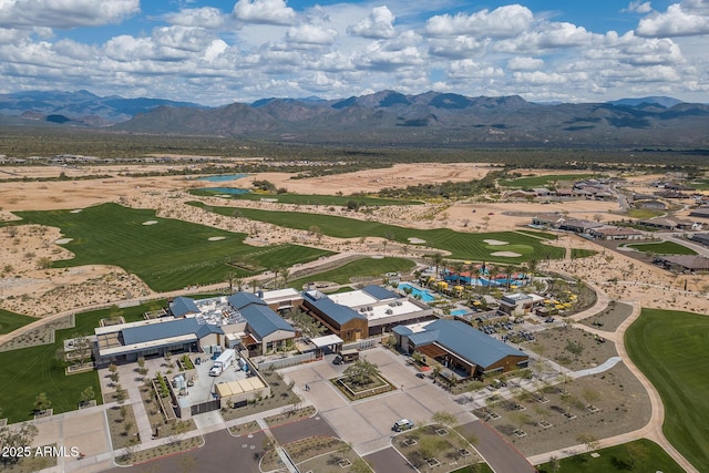 drone / aerial view featuring a mountain view