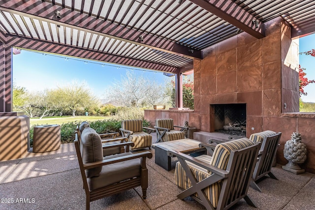 3045 W Feather Sound Dr, Phoenix, AZ 85086 - view of patio featuring a tiled fireplace and a pergola