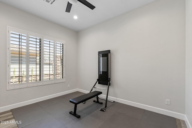 3045 W Feather Sound Dr, Phoenix, AZ 85086 - workout room featuring a ceiling fan, baseboards, and recessed lighting