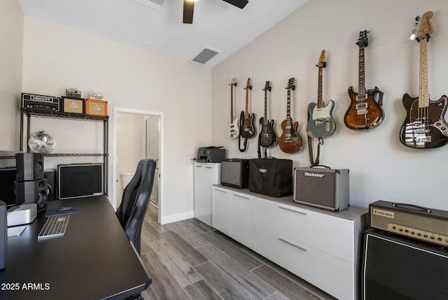 3045 W Feather Sound Dr, Phoenix, AZ 85086 - office with ceiling fan, dark wood-type flooring, and baseboards