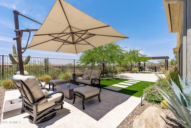 3045 W Feather Sound Dr, Phoenix, AZ 85086 - fenced backyard featuring a patio, a pergola, and an outdoor living space