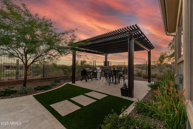 3045 W Feather Sound Dr, Phoenix, AZ 85086 - fenced backyard with a pergola, a patio, grilling area, and outdoor dining space