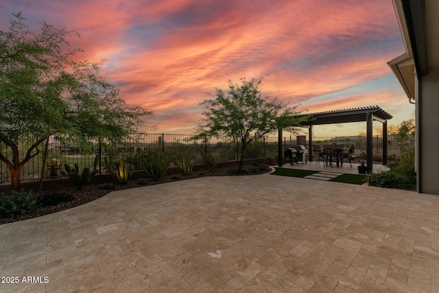 3045 W Feather Sound Dr, Phoenix, AZ 85086 - fenced backyard with a patio, a pergola, outdoor dining area, and area for grilling