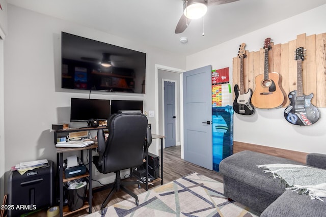 office featuring ceiling fan and hardwood / wood-style floors