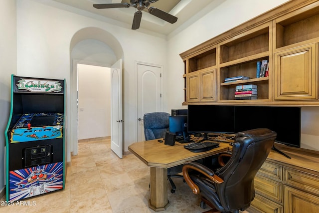 11320 N Crestview Dr, Fountain Hills, AZ 85268 - office area with a ceiling fan and arched walkways