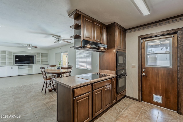 2432 W Echo Ln, Phoenix, AZ 85021 - kitchen with black appliances, plenty of natural light, a ceiling fan, and open shelves